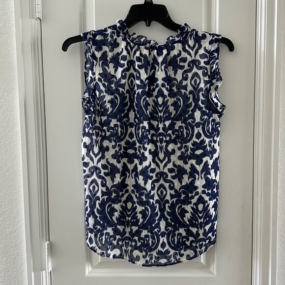 Rachel Rachel Roy Blue & White Sleeveless Blouse M Polyester - Picture 2 of 6